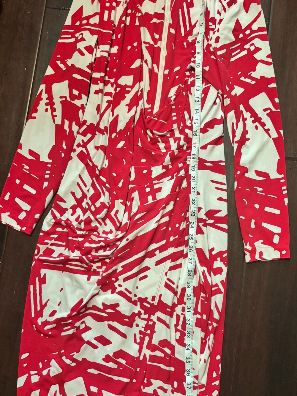 Calvin Klein Red and White Abstract Wrap-Style Dress